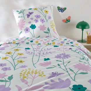 Katoenen bedset voor kinderen, vierkante kussensloop, Fleurs