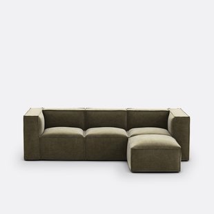 Modulaire bank, 3-zit en poef, vintage fluweel Seven