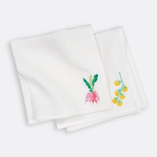 Set van 2 geborduurde servetten in linnen, Faustine