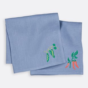 Set van 2 geborduurde servetten in linnen, Faustine