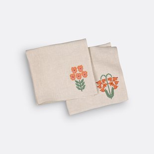 Set van 2 geborduurde servetten in linnen, Harlig