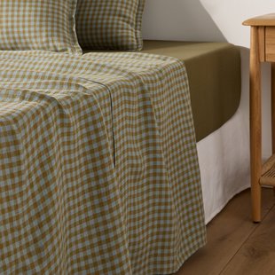 Plat laken in gewassen linnen, Acélie olijf/opaline