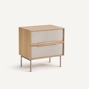 Nachtkastje met 2 laden, eikenfineer en structuurstof, Omid