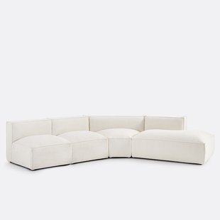 Hoekbank rechts van bouclettestof Seven