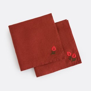 Set van 2 geborduurde servetten in gewassen linnen, Lorina