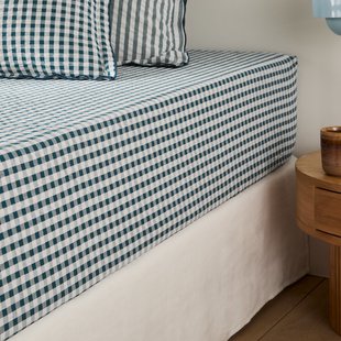 Hoeslaken katoen seersucker 30 cm, Cottage bleu