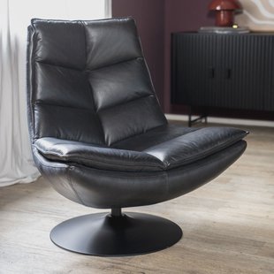 Eleonora Draaifauteuil 'Sven' Leder, kleur Zwart