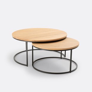 Set van 2 nesting salontafels in eikenhout Hiba