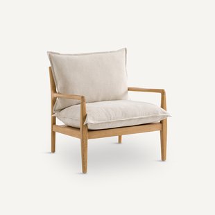 Eiken fauteuil met fineer en katoenen linnen stof, Dilma
