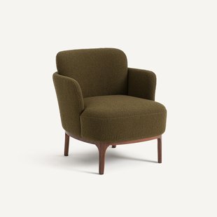 Fauteuil met notenhouten poten en bouclé, Jabote