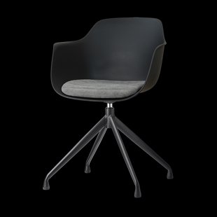 Nola-Liz draaibare eetkamerstoel zwart met zeegrijs zitkussen - zwart onderstel