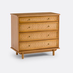 Ladekast van massief grenenhout en rotan, Oriënt