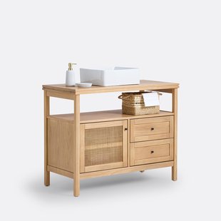 Wastafelmeubel van grenen en rotan L100 cm, Gabin