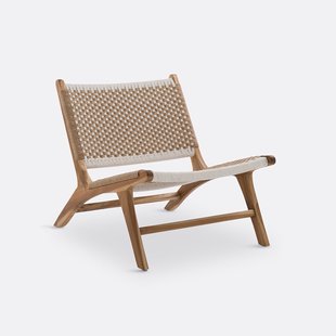 Lounge fauteuil in teak en gevlochten koord, Amanda