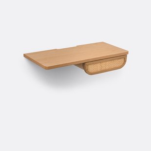 Nachtkastje voor aan de muur met fineereik en rotan, 1 lade, Ajory