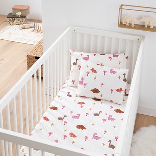 Hoeslaken voor baby, in katoen, omslag 17 cm, Dino Pop rose