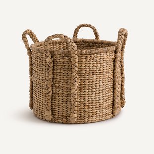 Ronde mand met 4 handvatten in waterhyacint , Tima