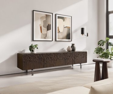 DELIFE TV-meubel Follia 200 cm mango bruin 4 deuren L-Fuß poot metaal zwart