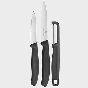 Victorinox Swiss Classic 6.7113.33 Straight/Wavy, Black, 3-delige set van 2 groentemesjes met Iota gekartelde dunschiller