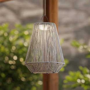 Lindby LED-hanglamp op zonne-energie Austas, grijs, Ø 32 cm, USB, IP54