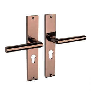 Mooi Deurbeslag Lusso geveerd op schild cilindergat 55mm PVD glanzend brons