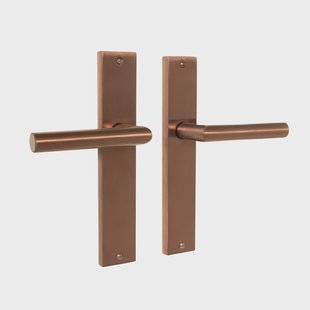 Mooi Deurbeslag Ferro geveerd op schild mat brons