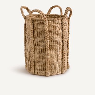 Hoge, ronde mand met 4 handvatten in waterhyacint, Tima