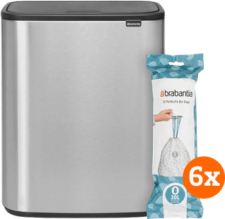 Brabantia Bo Touch Bin 2 x 30 Liter Rvs Fingerprint Proof + Vuilniszakken (120 stuks)