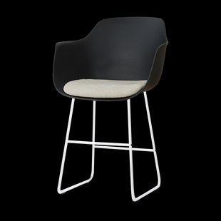 Nino-Liz barkruk zwart met naturelbeige zitkussen - wit onderstel - 65 cm