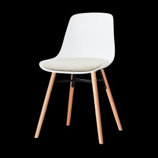 Nena-Liv eetkamerstoel wit met naturelbeige zitkussen - houten onderstel