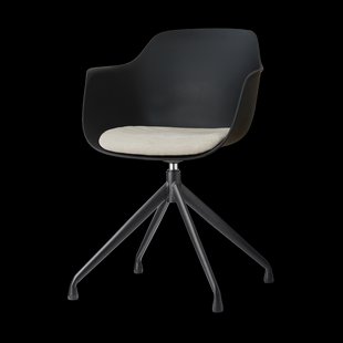 Nola-Liz draaibare eetkamerstoel zwart met naturelbeige zitkussen - zwart onderstel