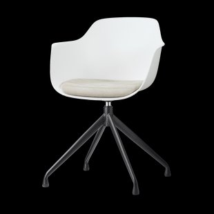 Nola-Liz draaibare eetkamerstoel wit met naturelbeige zitkussen - zwart onderstel