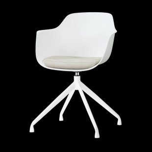 Nola-Liz draaibare eetkamerstoel wit met naturelbeige zitkussen - wit onderstel