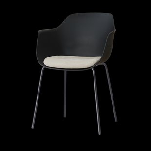 Nora-Liz eetkamerstoel zwart met naturelbeige zitkussen - zwart onderstel