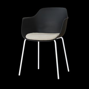 Nora-Liz eetkamerstoel zwart met naturelbeige zitkussen - wit onderstel