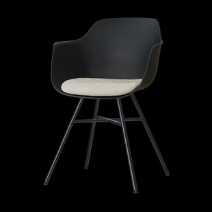 Noa-Liz eetkamerstoel zwart met naturelbeige zitkussen - zwart onderstel