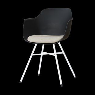 Noa-Liz eetkamerstoel zwart met naturelbeige zitkussen - wit onderstel