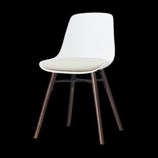 Nena-Liv eetkamerstoel wit met naturelbeige zitkussen - walnoot houten onderstel