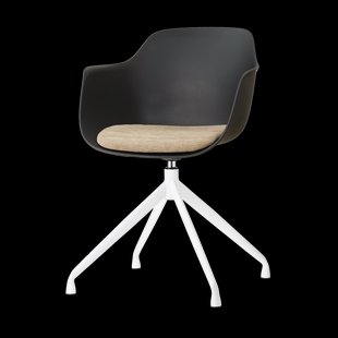 Nola-Liz draaibare eetkamerstoel zwart met nougatbruin zitkussen - wit onderstel