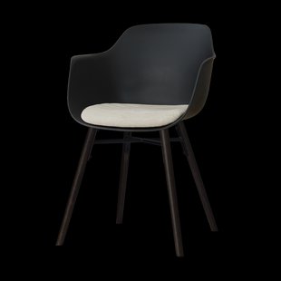 Nena-Liz eetkamerstoel zwart met naturelbeige zitkussen - zwart houten onderstel