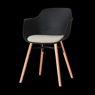 Nena-Liz eetkamerstoel zwart met naturelbeige zitkussen - houten onderstel