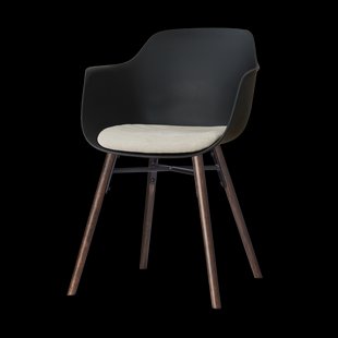 Nena-Liz eetkamerstoel zwart met naturelbeige zitkussen - walnoot houten onderstel