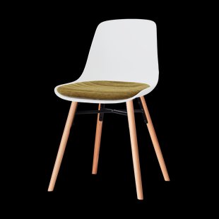 Nena-Liv eetkamerstoel wit met mosgroen zitkussen - houten onderstel