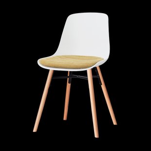 Nena-Liv eetkamerstoel wit met warm oker zitkussen - houten onderstel