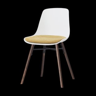 Nena-Liv eetkamerstoel wit met warm oker zitkussen - walnoot houten onderstel