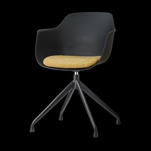 Nola-Liz draaibare eetkamerstoel zwart met warm oker zitkussen - zwart onderstel