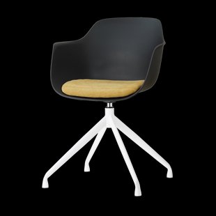 Nola-Liz draaibare eetkamerstoel zwart met warm oker zitkussen - wit onderstel