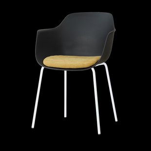 Nora-Liz eetkamerstoel zwart met warm oker zitkussen - wit onderstel