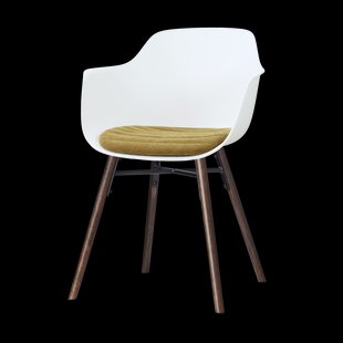 Nena-Liz eetkamerstoel wit met mosgroen zitkussen - walnoot houten onderstel