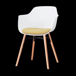 Nena-Liz eetkamerstoel wit met warm oker zitkussen - houten onderstel